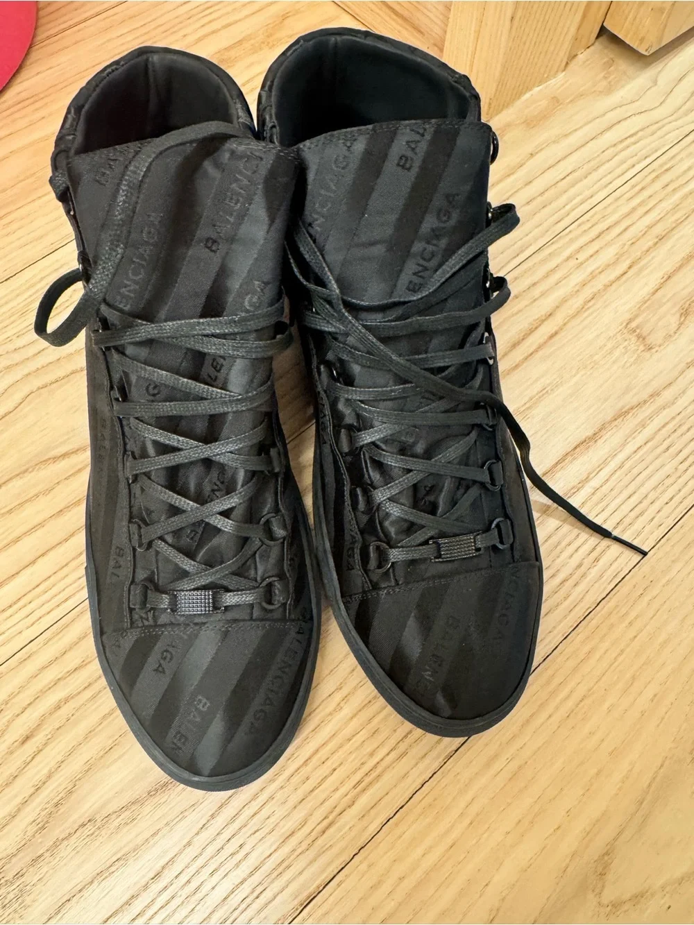 Balenciaga Black High-Top Logo-Striped Sneakers - Picture 1 of 8